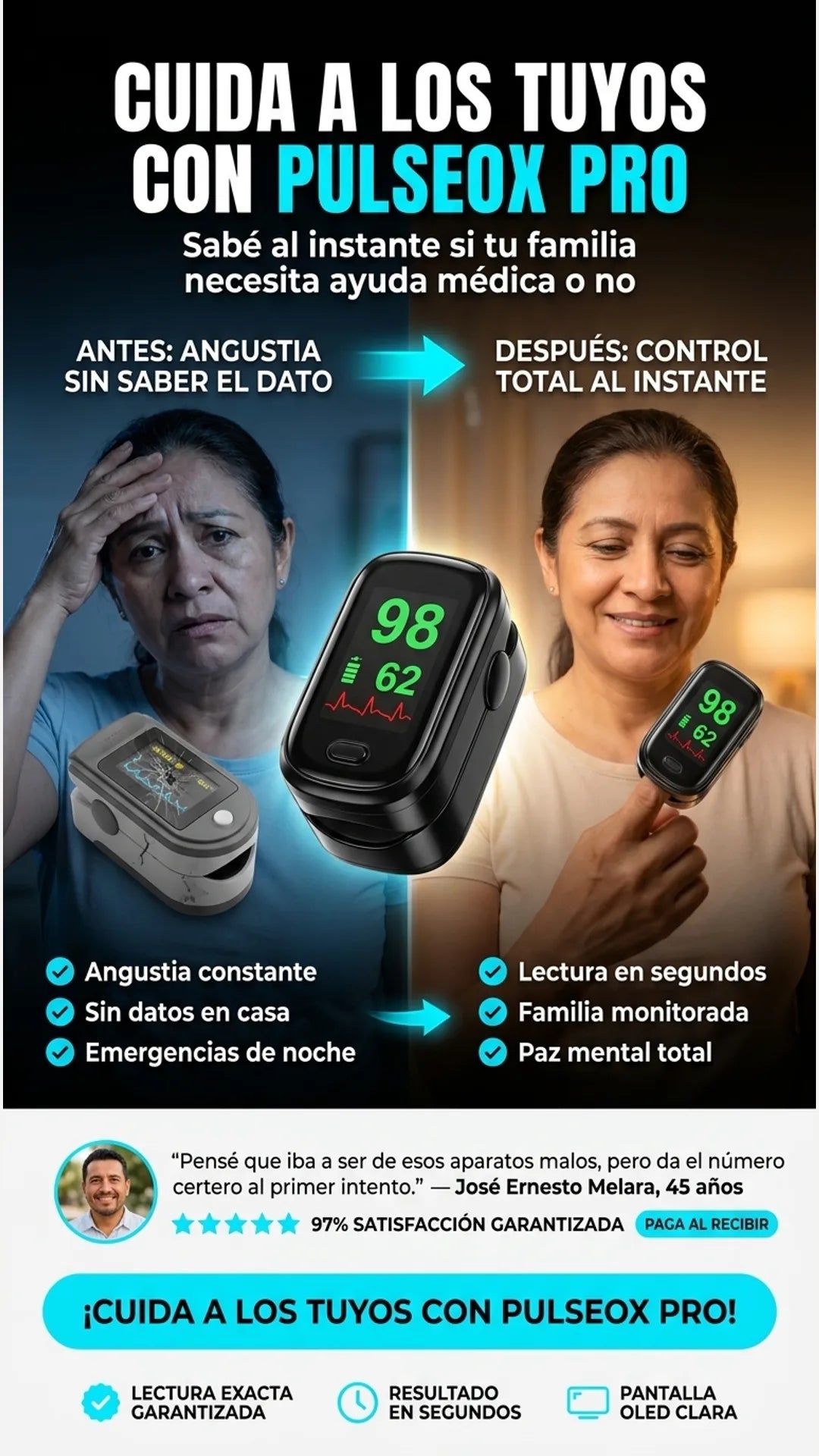PulseOx Pro — antes-despues